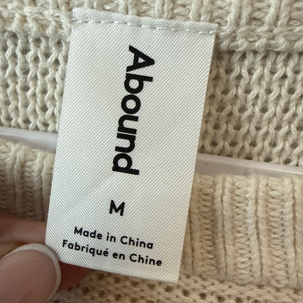 Abound Cream Cropped Knit Long Sleeve Sweater M Quiet Luxury Transitional Layer - Picture 4 of 10